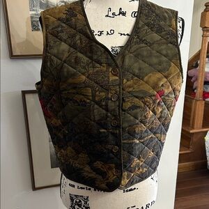 Rare Bushwacker 100% Silk Vintage Quilted Vest Hunt Scene Medium Mint condition